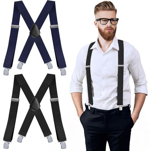 2 Pieces Men's Suspenders,Braces,With Large X-Shaped Clip,Wide 3.5 Cm Men's Suspenders,Suitable For Overalls,Trousers Men And Women