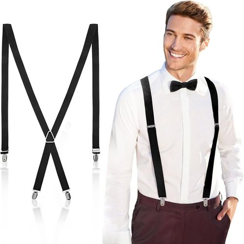 Braces For Men And Women Solid Suspenders Thin Braces 1 Inch 4 Metal Clips Adjustable Length For Women Office And Elastic Style X One Size,Black,One Size,Black,One Size