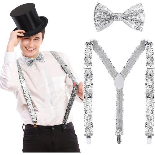 Set Of Glitter Bow Tie And Suspenders With Elastics,Men And Women,Costume Accessories For Carnival,Theme Party Or Jga""},""Additionalweblabs"".[M631]