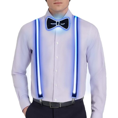 Led Men's Braces,Luminous Tie,Led Butterfly Bow Tie Strap,3 Flash Modes,Adjustable Elastic Straps,Costume Accessory For Christmas,Halloween,Carnival