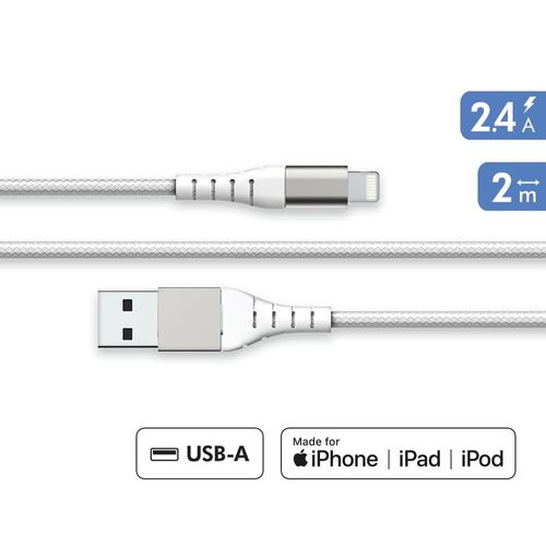 Force Power Lite - Câble Lightning - USB mâle pour Lightning mâle - 2 m - Certifié MFI - blanc - plastique recyclé à 100 %