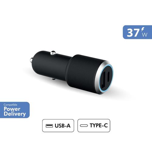 Force Power Lite - Adaptateur D'alimentation Pour Voiture - 12w + 25w - 37 Watt - Pd - 2 Connecteurs De Sortie (Usb, 24 Pin Usb-C) - Noir