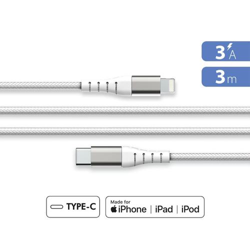 Force Power Lite - Câble Lightning - 24 pin USB-C mâle pour Lightning mâle - 3 m - Certifié MFI - blanc - plastique recyclé à 100 %
