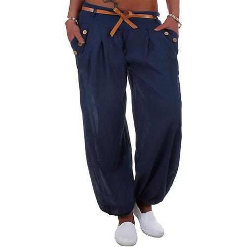 Femmes Mode Plus Taille Solide Couleur Sarouel Long Pantalon Decontractee Lache Taille Haute Sport Yoga Pantalon Avec Ceinture Bleu Royal M