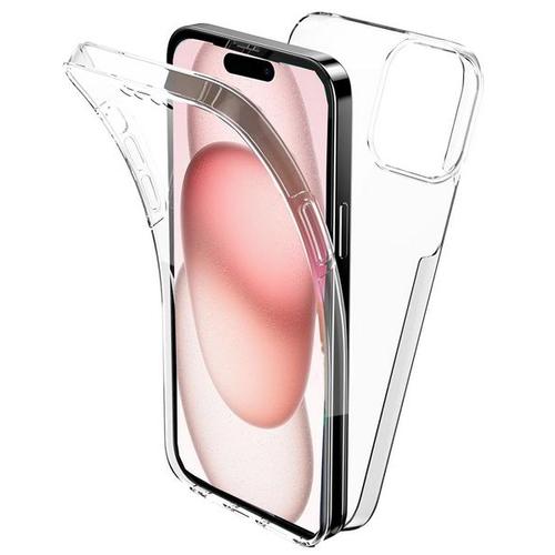 Coque Pour Apple Iphone 15 - Housse Etui Silicone Gel 360 Integrale + Film Ecran - Transparent