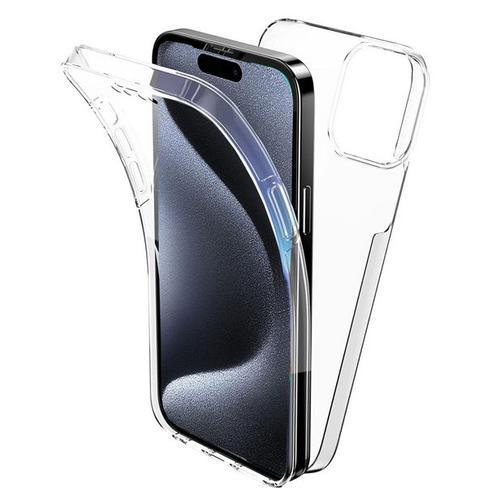 Coque Pour Apple Iphone 15 Pro - Housse Etui Silicone Gel 360 Integrale + Film Ecran - Transparent