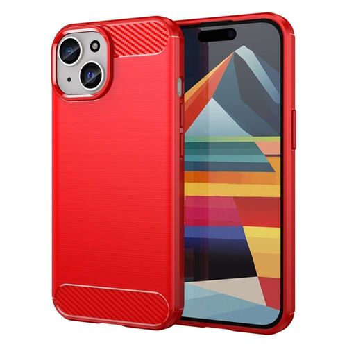 Coque Pour Apple Iphone 15 - Housse Etui Silicone Gel Carbone + Verre Trempe - Rouge