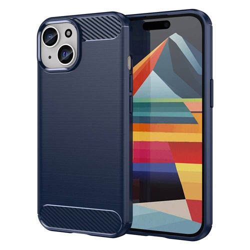 Coque Pour Apple Iphone 15 Plus - Housse Etui Silicone Gel Carbone + Film Ecran - Bleu Fonce