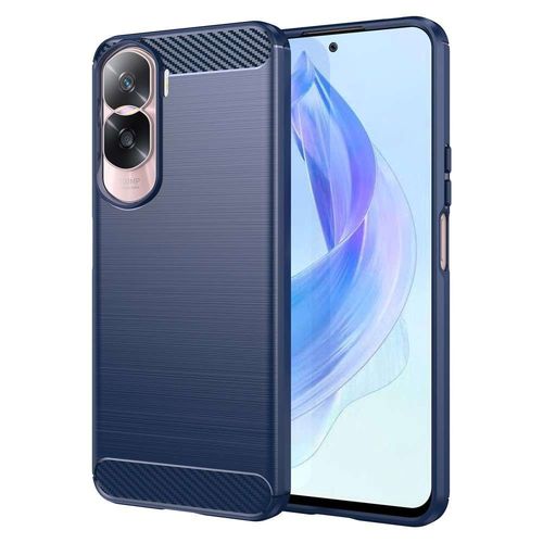 Coque Pour Huawei Honor 90 Lite 5g - Housse Etui Silicone Gel Carbone + Verre Trempe - Bleu Fonce