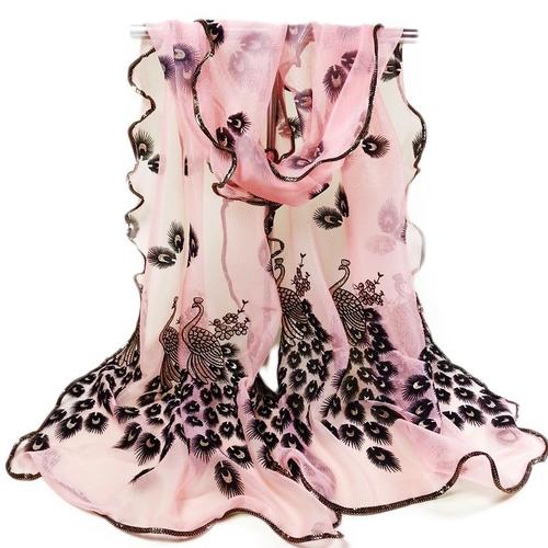 Chale Foulard Long A L'imprimee De Paon Florale De Mode Pour Des Femmes (Rose)