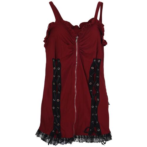 Collant Grande Taille Femmes Tops Ete Dos Dames Sexy Gilet T-Shirt Dentelle Fermeture A Glissiere Ceinture Lache T-Shirt Femme En Coton Vin Rouge 4xl