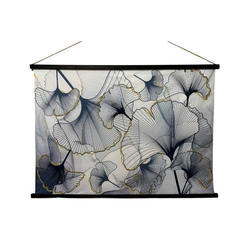 Toile Murale Kakemono suédine Gingko Bleu/Or