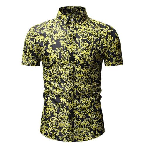 Chemise De Plage Hawaïenne Décontractée D'été À Manches Courtes Pour Homme Chemises À Boutons À Imprimé Floral Pour Homme Veste Lâche Décontractés Vêtements De Vacances Noir Xxxl