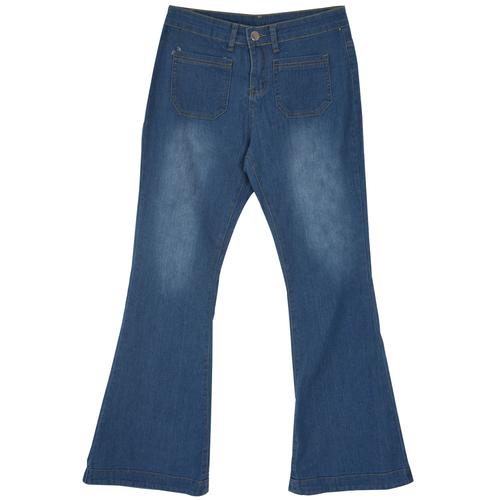 Mode Femme En Hauteur Jambe Évasée Jeans Rétro L'éxtremité Inferieur De La Cloche Jeans Toile De Jean Dames Fermeture Éclair Pantalon De Poche M