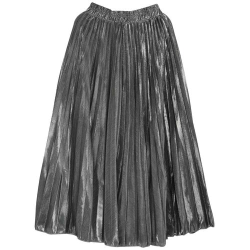 Jupe En Daim À La Pour Femme Jupes Plissées De Soirée Vintage Décontracté Couleur Pure Taille Elastique Rayé Taille Haute Long Argent M