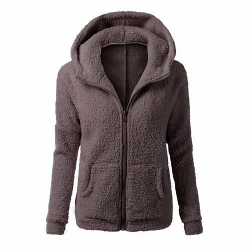 Mode Femme Chaud Doux Moelleux Manteau Une Capuche Dames Décontractée Basique Fermeture Une Glissière Fermez Poche Pardessus Veste Porter En Dehors Vestes Marron Xxxl