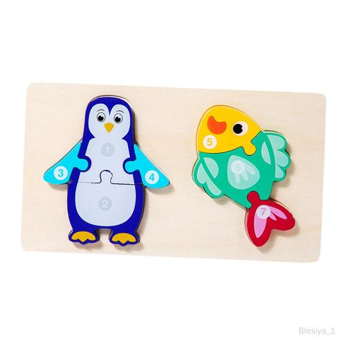 Jeux De Puzzle En Bois Montessori, Jouets Pour Filles Et Garçons Âgés De 4 Pingouin Et Poisson