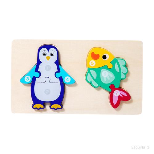 Puzzle En Bois Couleurs Et Formes Cognition Pour Les Tout-Petits À Partir De Pingouin Et Poisson