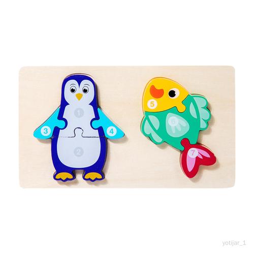 Puzzle En Bois Couleurs Et Formes Cognition Pour Bébés Tout-Petits De 1 2 3 Pingouin Et Poisson