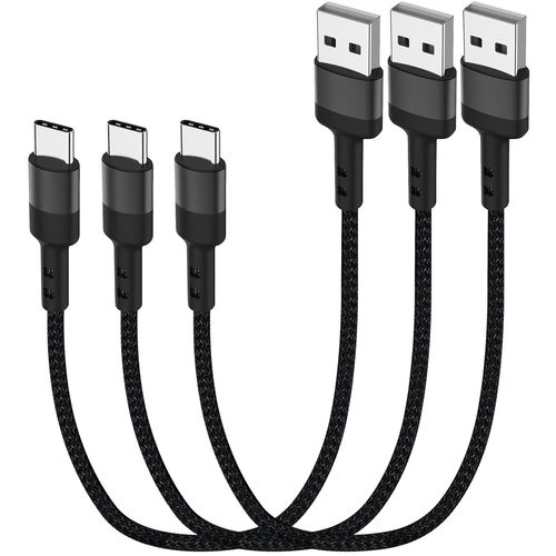 KALANKA-Short USB C Cable 30cm (3 Pack), Android Type C Charging Cable, USB 2.0 Nylon Braided Fast Charging Cable Compatible with Samsung Galaxy S10 S9 Note 8 LG G6 V20 Google Pixel 2 XL