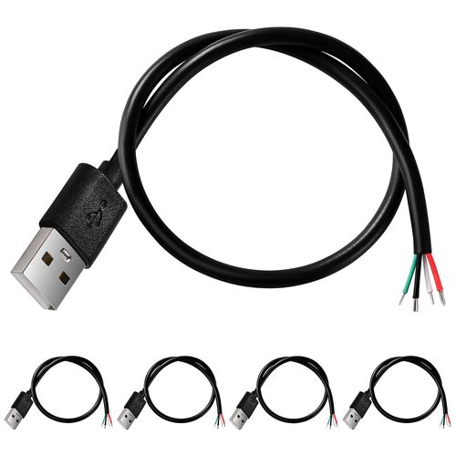 KALANKA-5pcs USB 2.0 USB-A Male 4 Pin Open End Bare Wire Cable 30cm 5V 3A 22AWG 4 Core To Open End Cable