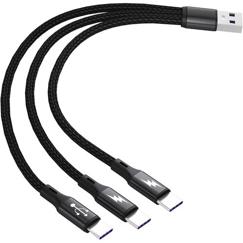 KALANKA-USB C Splitter Cable, USB A Plug to 3 Type C Plugs, 3 in 1 Nylon Braided Charging Cable with 3 0.2m Cables, 5A Fast Charging, Compatible with Mobile/Android and More (0.2m)