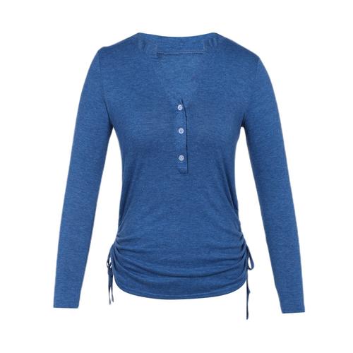 Pour Femmes Rayures A Manches Longues Grande Taille Col En V A Lacet Tunique Vestes Pour Femmes Avec Col Boutonne Femme Decontracte Pull-Over T Shirts Bleu S