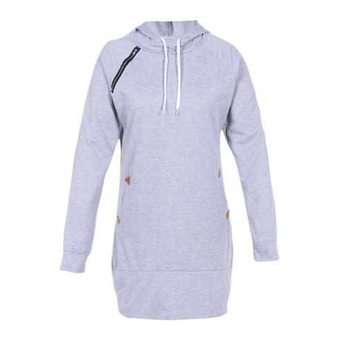 Grande Taille A Capuche Femmes A Manches Longues Epissure Poche Sweatshirt Robe Pour Femmes Col Haut Pull Surdimensionne Blouses Femme Vestes Gris Clair Xxl