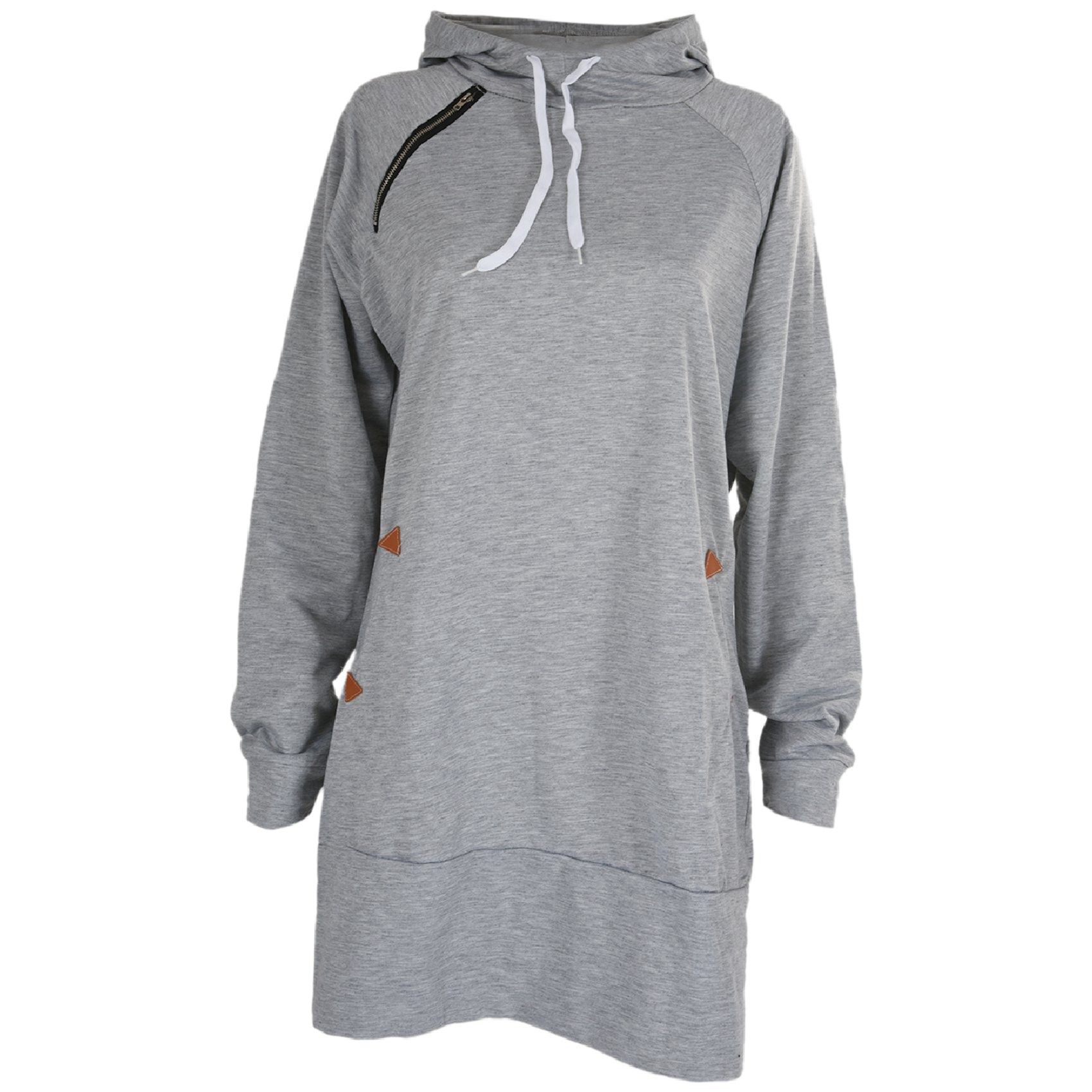 Grande Taille A Capuche Femmes A Manches Longues Epissure Poche Sweatshirt Robe Pour Femmes Col Haut Pull Surdimensionne Blouses Femme Vestes Gris Clair 4xl