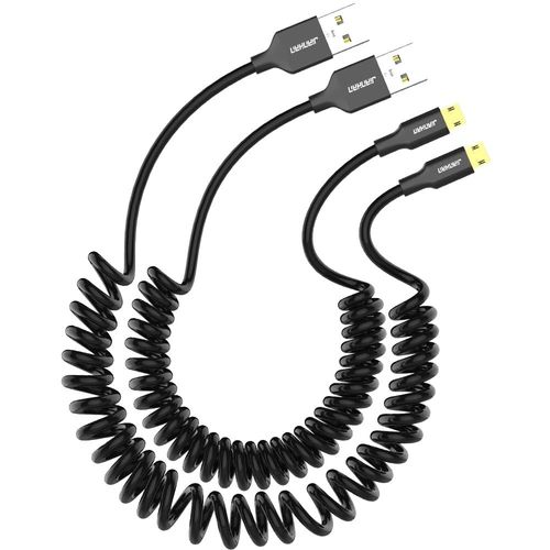 KALANKA-Micro USB Coiled Cable, 2 Pack 1.5m High Speed Micro USB Charging Cable for Samsung Galaxy S7 Edge/S7/S6/S4/S3/J3/J7/Note 5, Huawei, Xiaomi, Sony, Nexus, Nokia, Kindle, PS4 (Black)