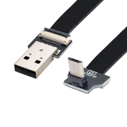 KALANKA-Flat Micro USB 2.0 Male to Micro USB Male 90 Degree Up Angled 0.2m Cable