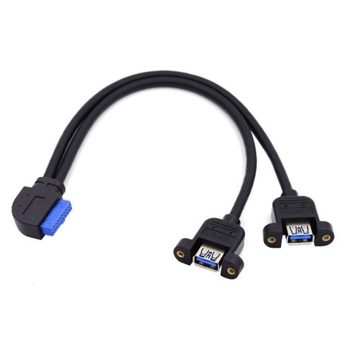KALANKA-2 Port USB 3.0 Female to Motherboard 20 Pin Male Cable for Front Panel Screw Type 30cm 90 Degree Left Angled