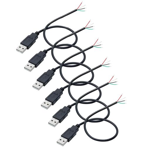 KALANKA-6Pcs 0.3M USB Male Pigtail, 22AWG 4 Wire USB 2.0 Cable, 4 Pin Bare Wire Open End, 0.3m USB Male Cable, 12V USB Plug Power Cable
