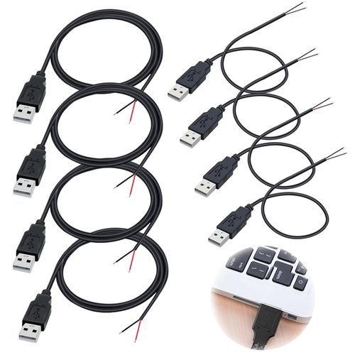 KALANKA-8 x 22AWG USB Pigtail Extension Cord, 30 cm and 1 m, 2 Cores USB Cables, 12 V 3A USB Male Extension Cable (4 x 30 cm and 4 x 1 m)