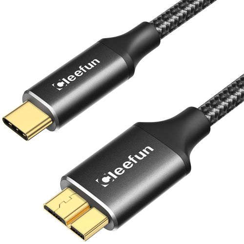 KALANKA-Micro USB to USB C 1m Durable Nylon Hard Drive Cable USB 3.1 Micro-B (10Gbps) Compatible with Seagate, WD, Toshiba, Samsung - Portable External Hard Drive, Camera
