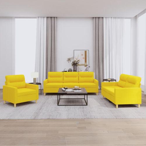 Vidaxl Ensemble De Canapés 3 Pcs Avec Coussins Jaune Clair Tissu