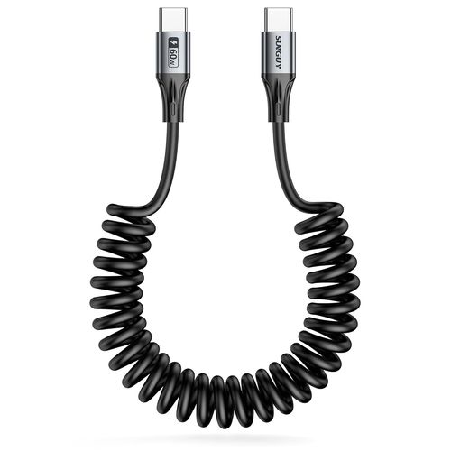 KALANKA-USB C to USB C Coiled Cable, 60 W USB C Fast Charging Cable, 0.4 m - 1 m, USB Type C Cable for Android Auto, Galaxy S24/S23, Google Pixel 8/8 Pro, iPad Pro 2022, MacBook Pro/Air, HUAWEI, Xiaom