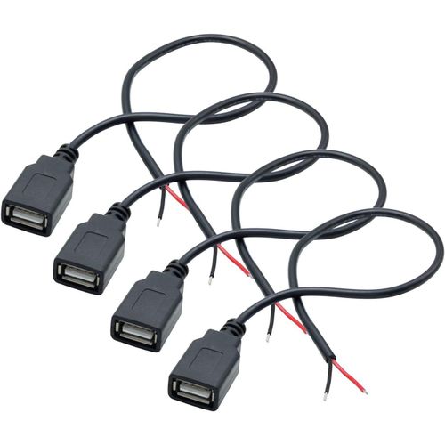 KALANKA-Short USB 2.0 Female 2 Pin Power Cable 30cm USB 5V/3A Open End for and Installed USB Equipment or Repair Cable Replacement (4PCS)