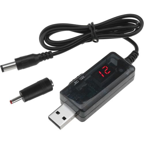 KALANKA-USB to DC Starter Cable with LED Display DC 5V to DC 9V/12V Elevator Converter Cable 0.8m Router Cable Power Bank with Plug for AC Adapter 5.5x2.1mm