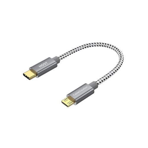 KALANKA-USB Type C to Micro USB OTG Cable, 20cm Short Braided Cable Compatible with MacBook (Pro), Huawei, Honor, Samsung, Xiaomi, OnePlus, Tablet, Kindles etc, Grey