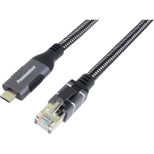 KALANKA-USB-C to RJ45 Ethernet Cable, 10/100/1000 Mbps, Cat 6 FTP Cable, USB-C Male to RJ45 Male, USB 3.2 Gen 1, Heavy Duty Braided Cable, Space Grey, Length 2 m
