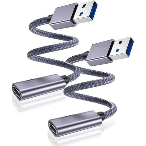KALANKA-USB C Female to USB 3.0 Male Adapter Cable 0.2 m 2-Pack, Connector 3.1 Type-A 5Gbps GEN 1 for Samsung S25 S24 A54, iPhone 16e 16 15 14 Pro Max, iPad 10 Air 4 5 Mini 7, Apple Watch 10