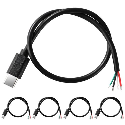 KALANKA-5pcs 30cm 22AWG Pigtail USB Type-C Male 5V 3A USB-C to Bare Wire 4 Pin USB Type C Tail Cable Extension Power Cable for DIY