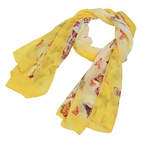 Femmes Wrap Doux Longue Mesdames Chale Mousseline De Soie Foulards 160 X 50cm (Jaune(Papillon))