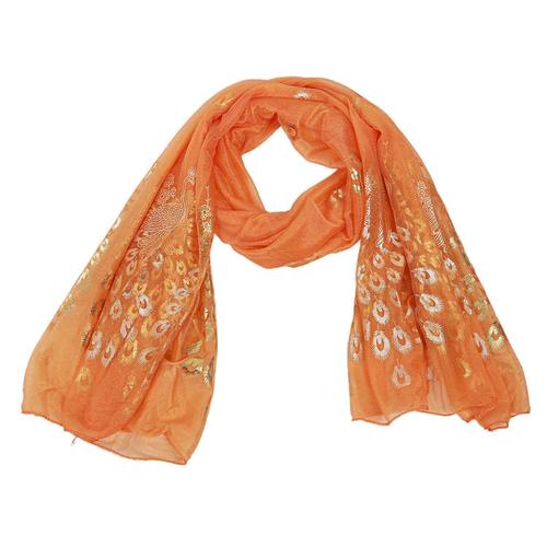 Femmes Wrap Doux Longue Mesdames Chale Mousseline De Soie Foulards Motif De Fleurs 160x50cm (Nylon Orange)