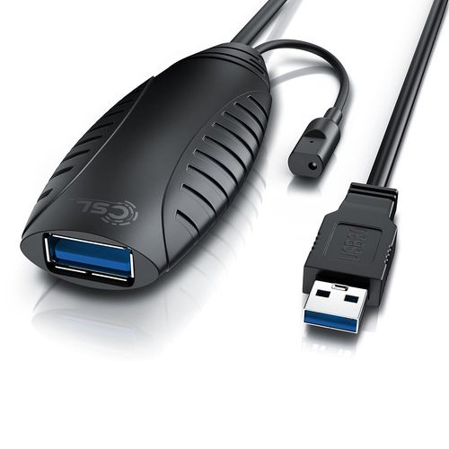 KALANKA-CSL 10 m USB 3.2 Extension Cable with Active Repeater Amplifier, USB Extension Cable 10 m USB 3.2 Gen1 Extending Extension USB 10 m Amplified Extension Cable USB Male Female Gold-Plated Contac