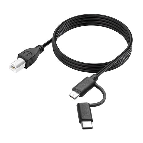 KALANKA-USB Printer Cable 2 in 1 Printer Cable Micro USB 2.0 + Type C to USB B Printer Cable for Computer, Scanner, Electric Keyboard, Digital Piano, MIDI Controller etc.