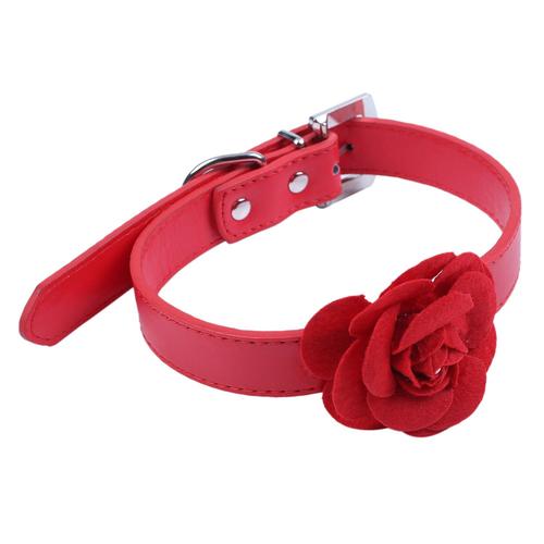 Colliers Pour Chiens, Chiot Mignon Collier Pour Animaux De Compagnie Chat Collier De Cloche Pour Chiens En Cuir Pu Réglable (L, Rouge)