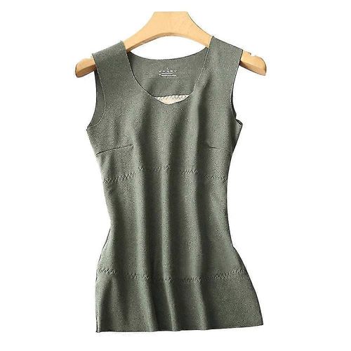 Débardeur Thermique Pour Femme, Sans Manches, Avec Patch En Soie, Gilet Chaud, Sous-Vêtement - Vert