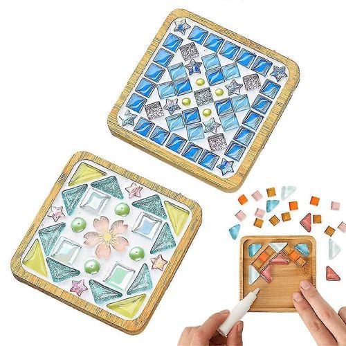 Kit Mosaïque Avec Sous-Verre En Bois, Matériel De Bricolage Pour Dessous-De-Verre, Décorations Faites À La Main (2 Ensembles)